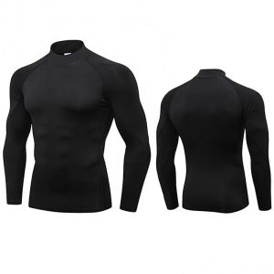 Mens Turtleneck Quick dry Long-Sleeved Compression Long Sleeved Sports Fitness Tight T-shirt Running Casual Spring and Autumn