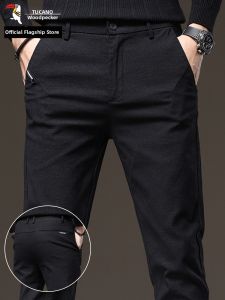 TUCANO | Mens Elastic Black Straight Trousers for Business or Leisure