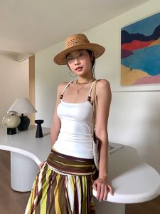 ❣Fortunee ❣ เสื้อกล้ามสายเดี่ยว ดีไซน์ถักเปียประดับลูกปัดแมตช์ง่าย ใส่แล้วดูผอม