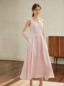 INMAN | Cherry Pink Hemp Cotton Summer Tank Dress