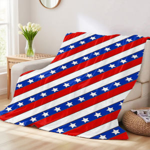 Beast Kingdom | Patriotic Star Diagonals Flannel Blanket Ultra-Fine Fiber All Season Luxurious Fluffy Blanket Suitable For Beds Or Sofas