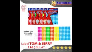 Label Stiker Tom & Jerry TJ 116 Diameter 19 mm / Sticker Bulat Warna Fluorescent Merah - Biru - Hijau - Pink - Orange - Kuning