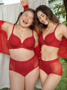 Large Bust Minimizing Red Bridal Underwear Set