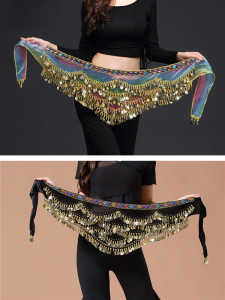 Belly Dance Waist Chain Hip Scarf New Arrival Indian Dance Waist Scarf with Golden Edge Clothing Beginner Belt Overweight High Sound Waist Seal