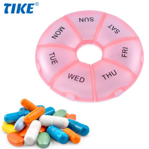 1 ชิ้น Weekly Pill Organizer รอบ Pill สําหรับเดินทาง Mini Pills Organizer ขนาดกะทัดรัดผู้ถือยา เครื่องคัดแยกยา 7 วัน