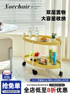 NORCHAIR ตู้เก็บของแบบเคลื่อนที่สองชั้นสไตล์ยุโรปสำหรับโซฟา ขนาดเล็ก สำหรับใช้ในบ้าน ชั้นวางของแบบมีล้อ ชั้นวางของแบบมีมุม