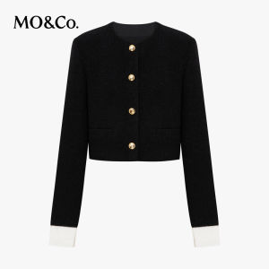 MO&Co. | Color Block Tweed Boxy Short Jacket with Folded Cuff