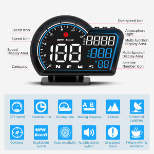 RYSJM | G16 GPS Head Up Display Digital Car Speedometer With Safe Driving Overspeed Alarm MPH KMH Electronics Accessories For All Cars