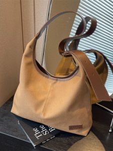 กระเป๋าผ้าใบ Tote Bag ขนาดใหญ่สำหรับผู้หญิง กระเป๋าสะพายไหล่ข้างเดียวสำหรับการเดินทางไปทำงานและเรียน กระเป๋าผ้าใบทรงถัง