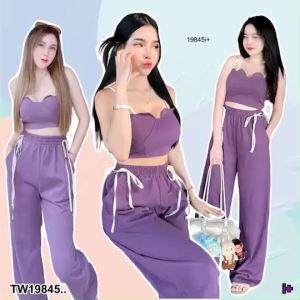 B19845 Set 2 ชิ้น เสื้อสายเดี่ยว + กางเกงขายาว Set of 2 pieces: tank top + long pants