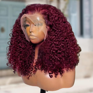 Mái Tóc Giả Bob Ngắn Burgundy 99J Sóng Sâu 13x4 Tóc Người 100% Kiểu Xoăn Sóng Nước Có Tóc Con Phần Lưới Phía Trước Dành Cho Nữ