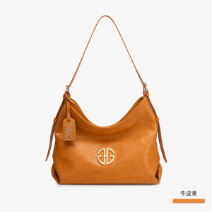 Guhuer Luxury Soft Cowhide Large Capacity Yellow Tote Bag Womens Crossbody Bag for Commuting Fashionable Trending Handbag