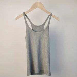 Organic Cotton Sleeveless U-Neck Commute Style Womens Vest Top Fine Shoulder Outdoor Wear Inner Matchings Striped Pattern