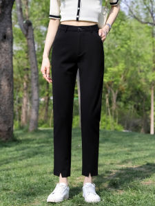Black Silk Suit Pants Womens Spring Autumn Straight Casual High Waist Nine Points Long Thin Cigarette Pants Summer Thin