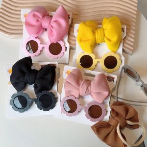 Bé Gái Mềm Nơ Đầu Bộ Ren Barrette Và Kính Mát Retro Dễ Thương Polyester Phụ Kiện Tóc Dành Cho Trẻ 1-3 Tuổi