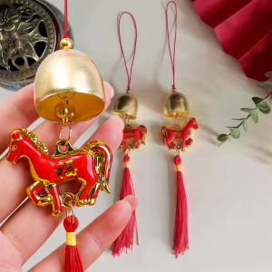 5Pcs 2026 Year Of The Horse Wall Hanging Ornament with Bell Chinese New Year Lucky Decoration Accessories Housewarming Small Pendant Gifts