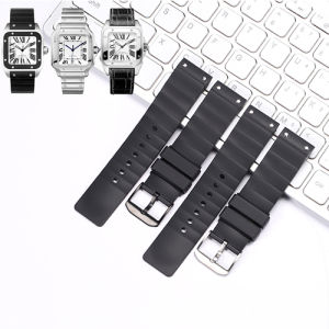 Tali Jam Tangan Karet เหมาะสำหรับ Cartier Santos Santos 100สายรัดข้อมือกลางแจ้งกีฬาผู้ชายสร้อยข้อมือซิลิโคนน้ำอุปกรณ์เสริมสำหรับนาฬิกา