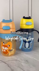 Tommee Tippee Weighted Straw Drinking Cup with Handle(240ml Fox/ 300ml Penguin) (Optional:Replacement Straw)