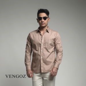 VENGOZ Kemeja Pria Slim Fit - Hugo Stripe Shirt Brown LS