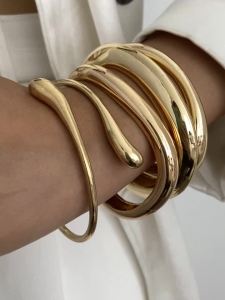 Ingemark | Ingemark Hip Hop Punk Irregular Wave Metal Bracelets for Women Trendy Retro Geometric Open Spring Bangles Couple Jewelry Gift