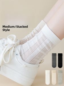 MiiOW | Womens Mid-Calf Breathable Socks Cat Person No-Show Long Tube Mesh Anti-Bacterial Cotton Nylon Spandex Thin Autumn Socks