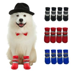 LUAN300603 4PCS Warm Winter Dog Shoes Soft Sole Waterproof Dog Snow Shoes Cute Adjustable Puppy Boots for Small Dog Chihuahua