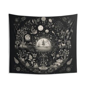 VIKAMA Black and White Fairy Tale Forest Tapestry Retro Background Boussen Mystery Living Room Decoration Room Decoration