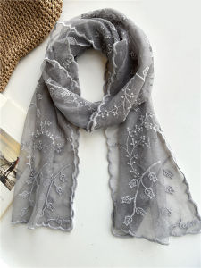 Versatile Lace Scarf Women Summer Thin Pure Color Silk French Long Neck Scarf Spring Autumn Head Scarf Multifunctional Square