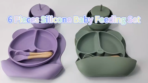 8 Piece Silicone Baby Feeding Set BPA Free Plates Bib Bowl Cup Utensils Deep Pocket Suction Plate Heat Resistant