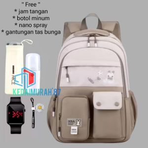 Tas sekolah anak perempuan remaja funny bag free botol minum kaca jam tangan nano spray gantungan tas bunga tas sekolah anak remaja SD SMP tas ransel