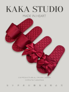 Wedding Couple Slippers Flat Bottom Satin Home Shoes Red Celebration Butterfly Design Comfortable Spring Autumn Seasonal Slippers