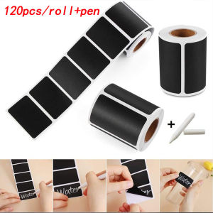 120pcs/roll Adhesive Black Chalkboard Labels Label Sticker Roll with White Chalk Marker Reusable and Waterproof Chalk Labels