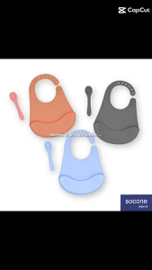 Socone Infant 2IN1 Baby Silicone Bib Adjustable Removable Washable Waterproof Food Grade Silicone Bib With Spoon