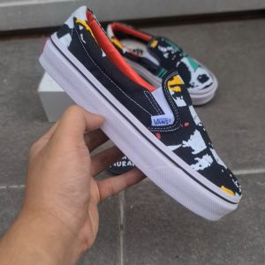 OBRAL SEPATU SLIP ON PRIA WANITA VANESSS SELOP VAULT CLASIC LEFT RIGHT ABSTRAK TANPA TALI HITAM 36-43 SEPATU SELOP KANVAS