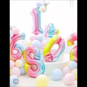 DINOSO Balon Foil Angka Jumbo Warna Rainbow ukuran 32 inch / 80 cm Balon Angka Ulang Tahun Warna Gradient
