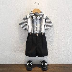 Childrens Day Boys Suit Set Birthday Gift Boys Shirt Overalls Korean Style Summer Clothes Polyester Fiber Pure Color