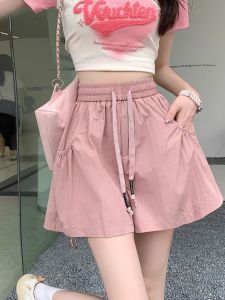 Summer Thin Quick Dry Ice Silk Casual Pants Womens Elastic Waist Sports Work Short Shorts Loose Wide Leg Pants Hot Pants