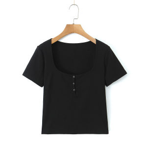 Slim Fit Short Sleeve U-Neck T-Shirt Desirable Soft Candy Ins Spicy Girl Style Summer New plus Size Versatile Slimming Effect