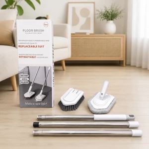 Bathroom Cleaning Brush 3-in-1 Shower Scrubber Scrubber Brush with Sponge Cloth & Microfibre for Cleaning Bathtub Floor Wall