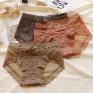 Yingbao ใหม่ชุดชั้นในสตรีกางเกงโปร่งใสดูผ่านผ้าฝ้ายกลางเอวสไตล์ญี่ปุ่นสาวเซ็กซี่ลูกไม้ Night ตาข่าย Breathable สุภาพสตรีสั้น Plus ขนาดชุดชั้นใน