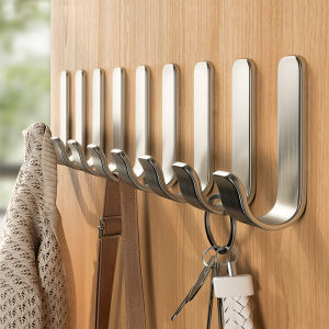 No-Drill Kitchen Pot Spoon Holder 304 Stainless Steel Strong Wall Adhesive Hook Door Back Towel Hook Storage Organization