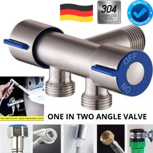Rain 304 Stainless Steel Double Angle Valve With 2 Way Valve Toilet Bidet Faucet Angle Valve