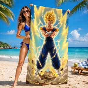 Bandai | Dragon Ball Z Super Saiyan Vegito Beach Towel Golden Aura Anime Microfiber Quick Dry Sand-Free Towel for Adults Swim Beach