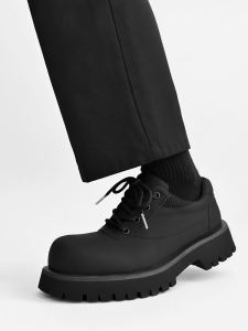 Matte Derby Shoes Mens Fancy Cleanfit Big Head Black Work Shoes Thick Sole Height Increasing Work Clothing Niche Style Leather Shoes