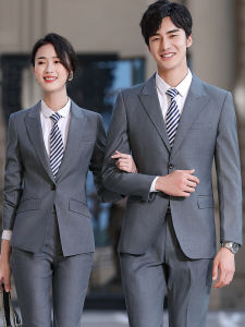 High-End Business Grey Professional Suit Womens Formal Wear Hotel Sales Office Work Uniform Mens Womens Long Sleeve