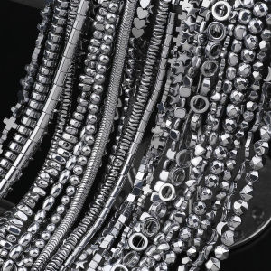 Hematite Beads Silver Color Round Heart Stars 4 6 8 10mm White K Spacer Loose Bead for Jewelry Bracelet Necklace Making DIY 15in