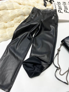 New 2024 High Waist Slimming Black PU Leather Wide Leg Casual Pants Street Style Long Trousers for Young Women