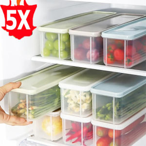 5pcs Long Strip Food Storage Box / Stackable Refrigerator Fresh Container / Vegetable Grains Noodle Holder / Transparent Sealed Box with Lid Kitchen Organizers
