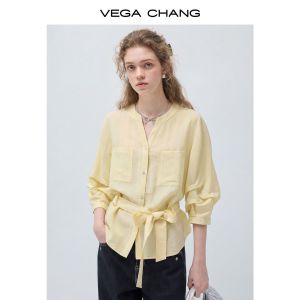 VEGA CHANG | Áo Sơ Mi Pha Tencil Thoáng Khí Thoải Mái Kiểu Pháp