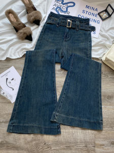 American Style Retro Flared Jeans Womens Loose Fit High Waist Slimming Micro Flare Pants Cotton Stretch Denim Zipper Closure